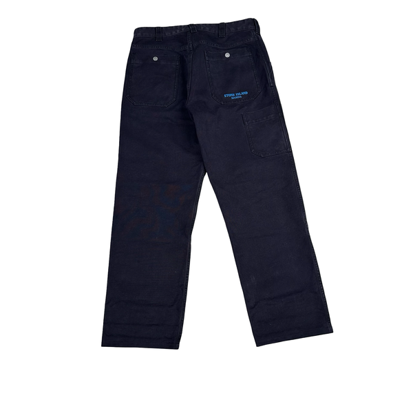 Stone Island Plated Cotton Canvas Marina Spellout Trousers - 28"