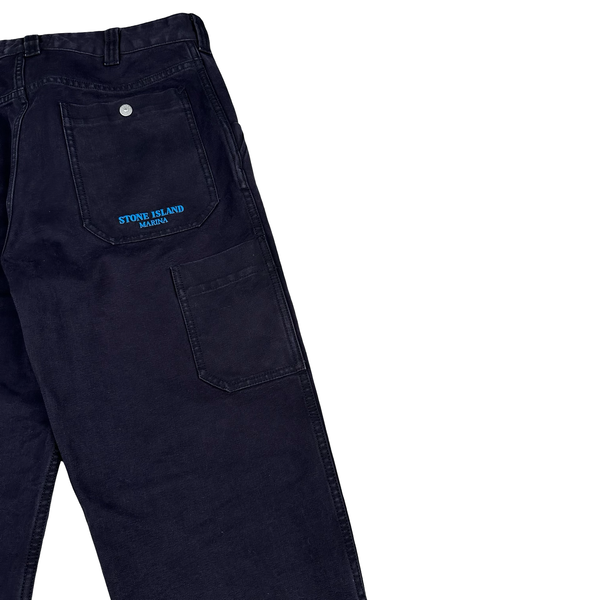 Stone Island Plated Cotton Canvas Marina Spellout Trousers - 28"