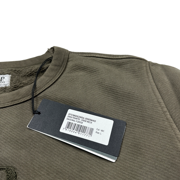 CP Company Khaki Raised Diagonal Fleece Spellout Sweatshirt - Large