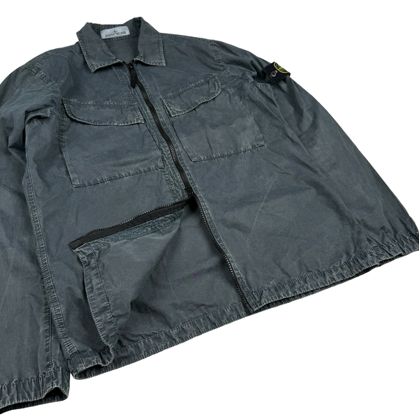 Stone Island 2022 Anthracite Cotton Zipped Overshirt - Small