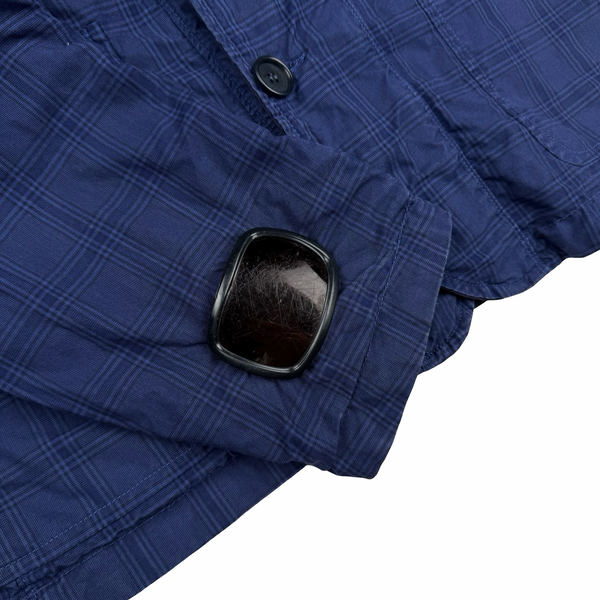 CP Company Jaeger - LeCoultre Blue check/Navy Reversable Goggle Watch Finder Cotton Blend Jacket - Large