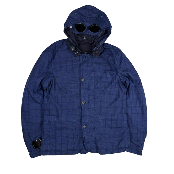 CP Company Jaeger - LeCoultre Blue check/Navy Reversable Goggle Watch Finder Cotton Blend Jacket - Large