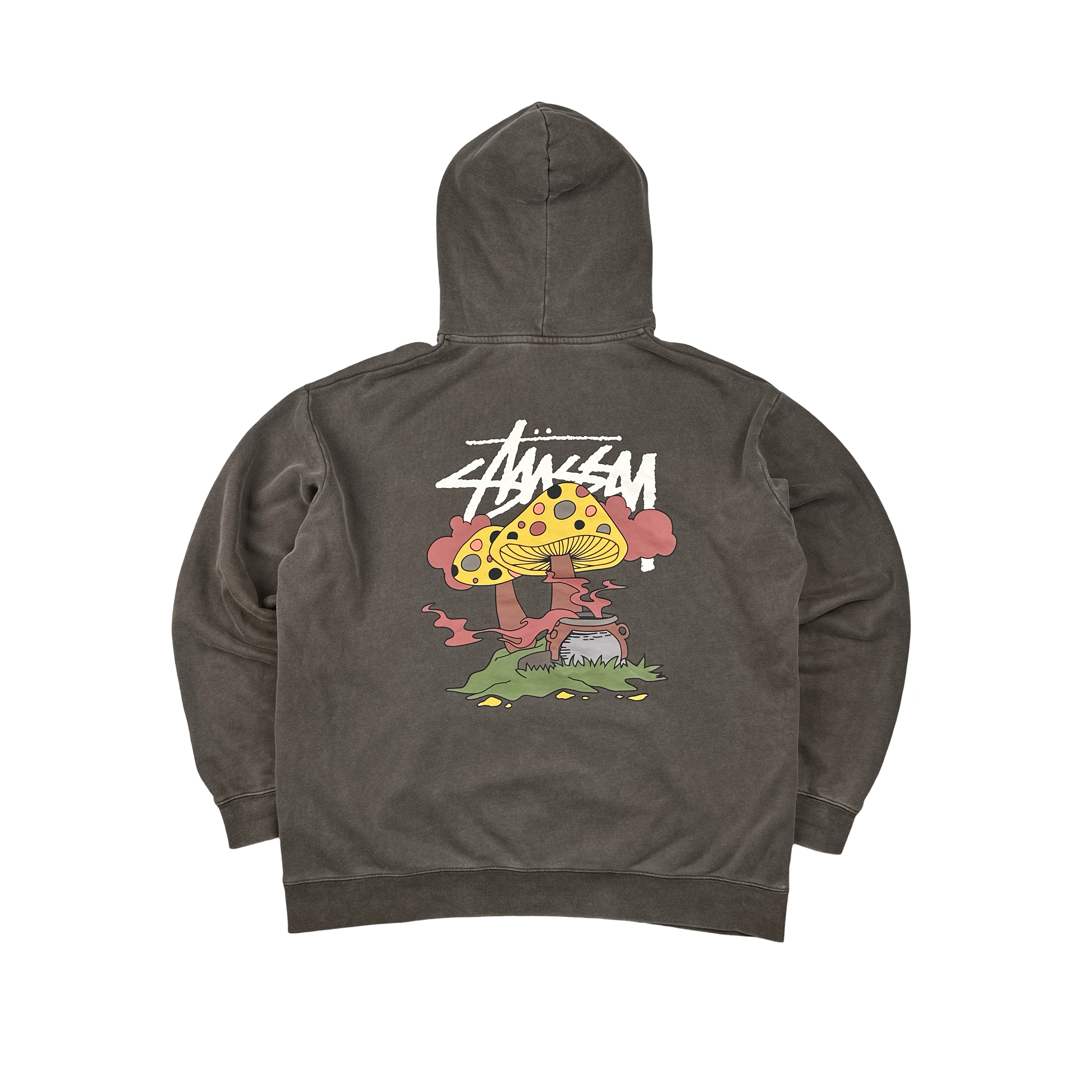Stussy Brown Mushroom Graphic Print Cotton Pullover Hoodie XL