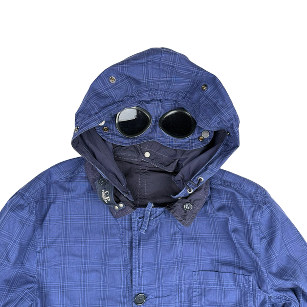 CP Company Jaeger - LeCoultre Blue check/Navy Reversable Goggle Watch Finder Cotton Blend Jacket - Large