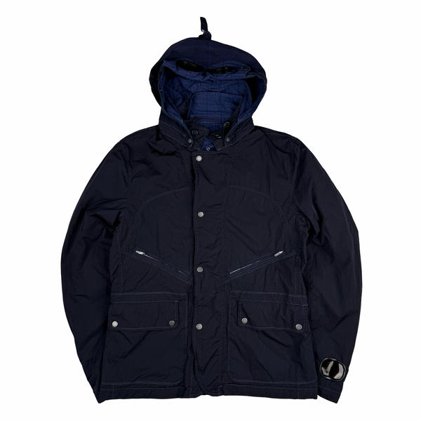 CP Company Jaeger - LeCoultre Blue check/Navy Reversable Goggle Watch Finder Cotton Blend Jacket - Large