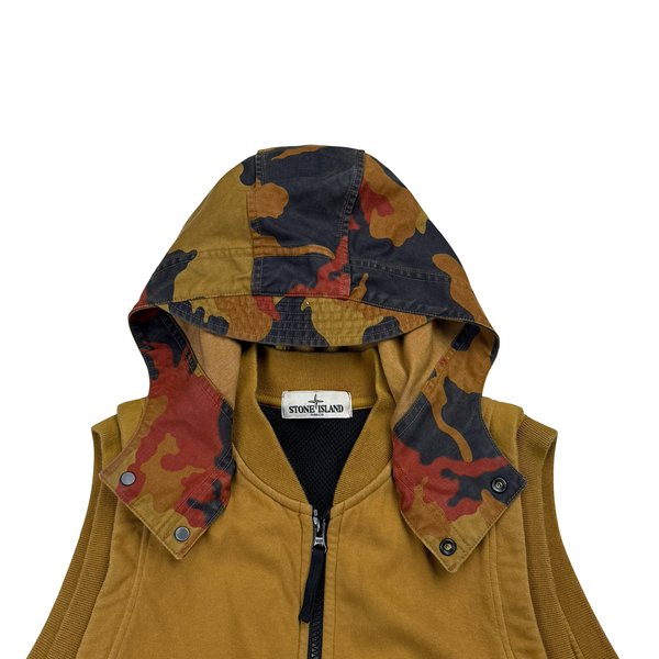 Stone Island 2012 Orange Camo Heritage Cotton Zipped Hooded Jumper Gilet - Large
