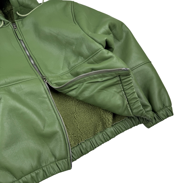 Stussy Leather Sherling Lined Green Work Jacket - Large
