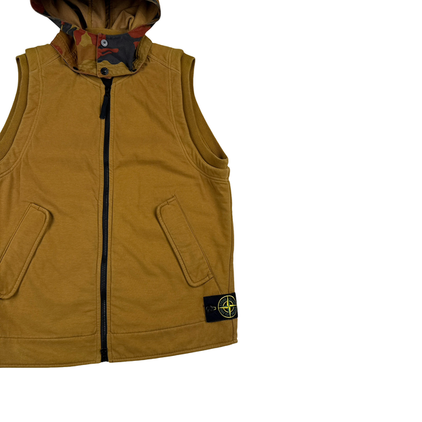 Stone Island 2012 Orange Camo Heritage Cotton Zipped Hooded Jumper Gilet - Large
