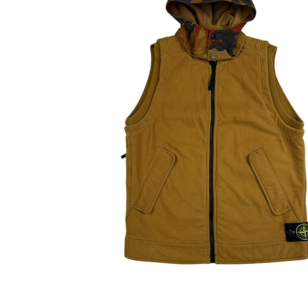 Stone Island 2012 Orange Camo Heritage Cotton Zipped Hooded Jumper Gilet - Large