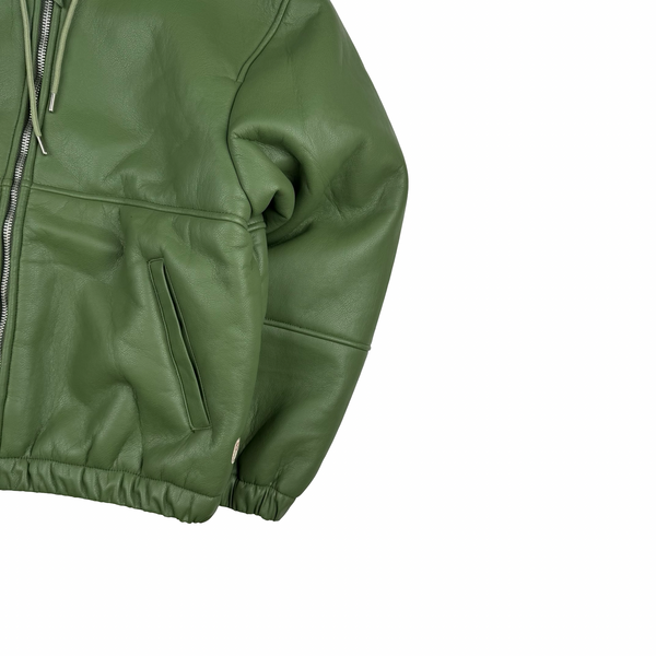 Stussy Leather Sherling Lined Green Work Jacket - Large