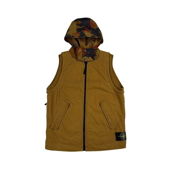 Stone Island 2012 Orange Camo Heritage Cotton Zipped Hooded Jumper Gilet - Large