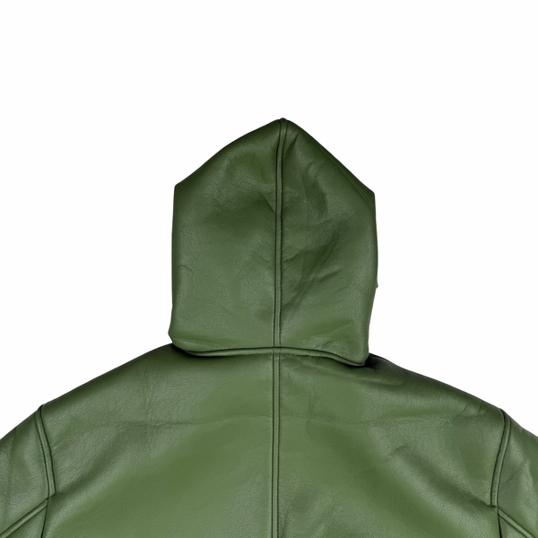 Stussy Leather Sherling Lined Green Work Jacket - Large