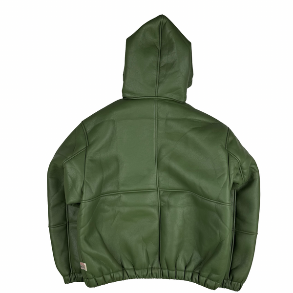Stussy Leather Sherling Lined Green Work Jacket - Large