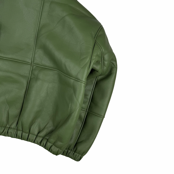 Stussy Leather Sherling Lined Green Work Jacket - Large