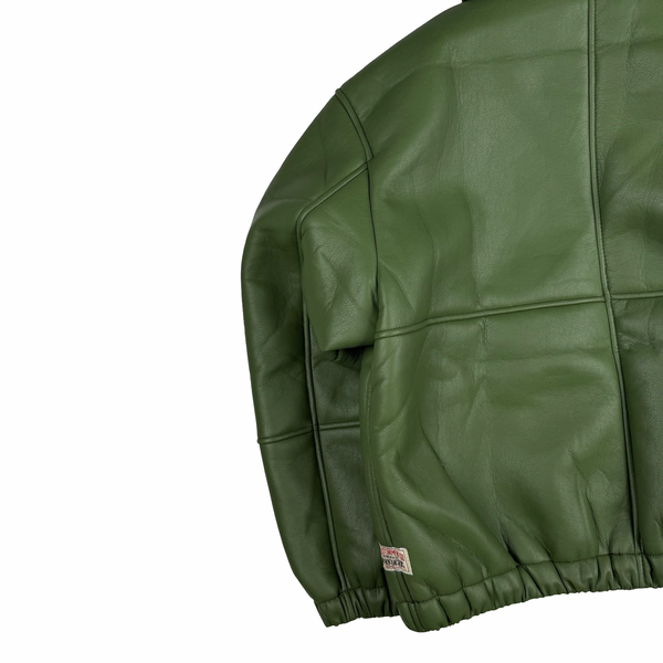 Stussy Leather Sherling Lined Green Work Jacket - Large