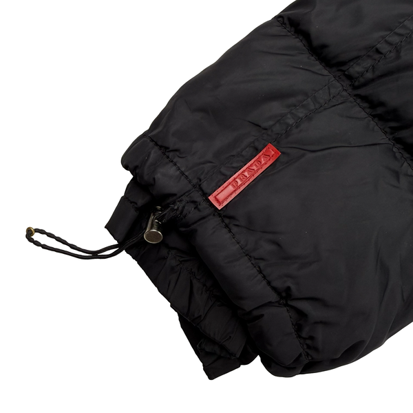 Prada Black Red Tab Logo Zipped Hooded Puffer Jacket - Womens Medium