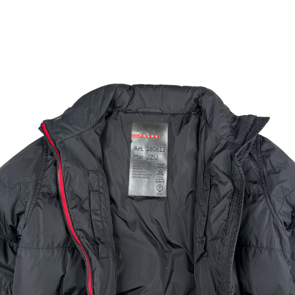 Prada Black Red Tab Logo Zipped Hooded Puffer Jacket - Womens Medium