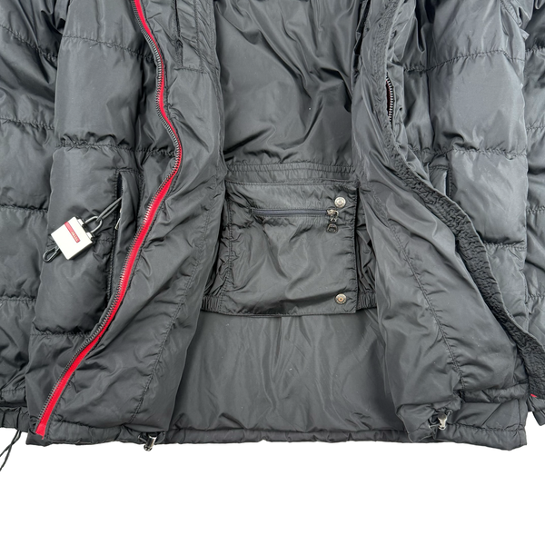 Prada Black Red Tab Logo Zipped Hooded Puffer Jacket - Womens Medium