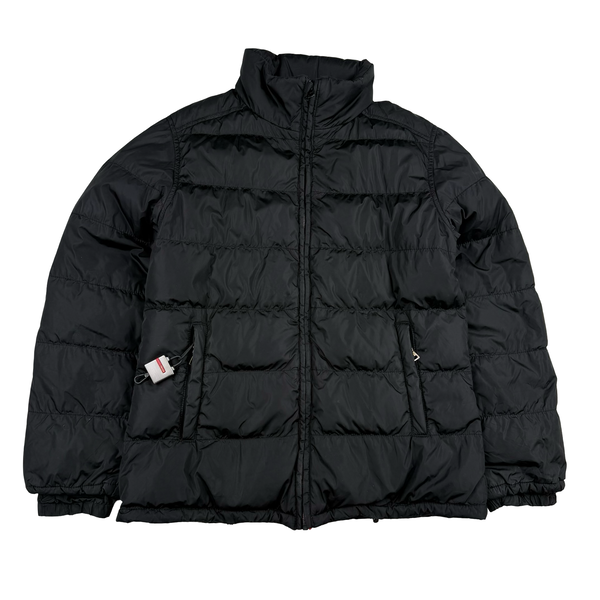 Prada Black Red Tab Logo Zipped Hooded Puffer Jacket - Womens Medium