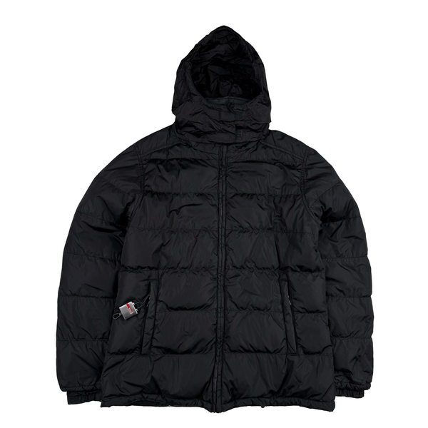 Prada Black Red Tab Logo Zipped Hooded Puffer Jacket - Womens Medium