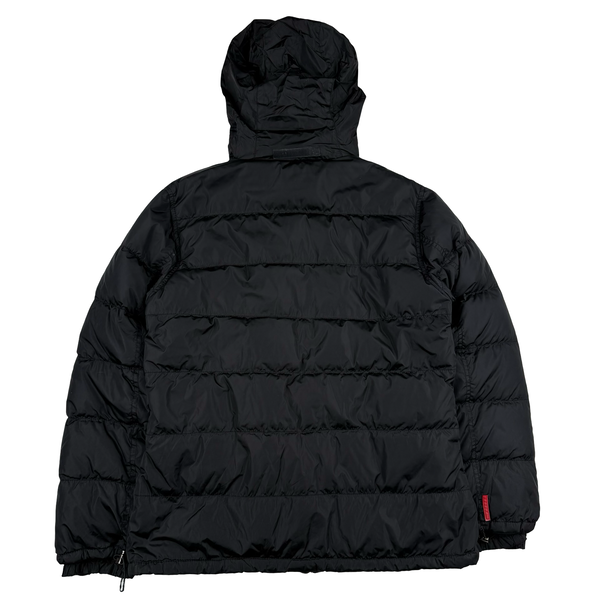 Prada Black Red Tab Logo Zipped Hooded Puffer Jacket - Womens Medium