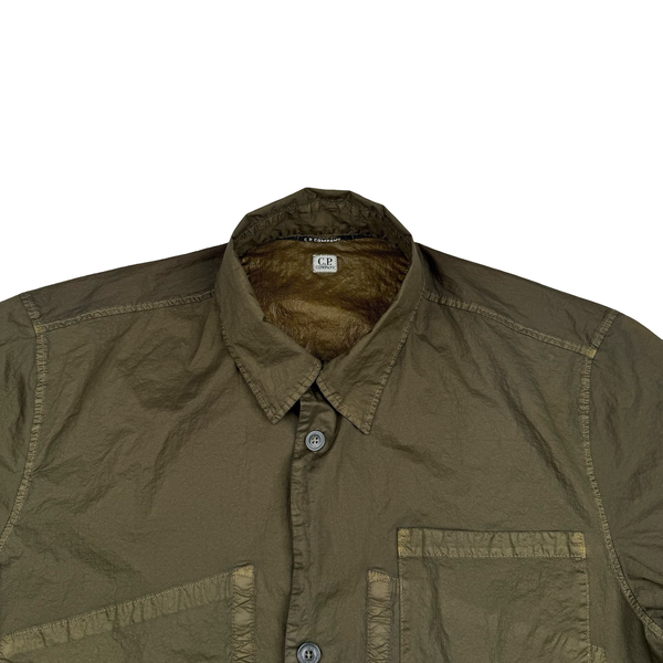 CP Company Khaki Brown Spellout Nylon Short Sleeve Button Shirt - Medium