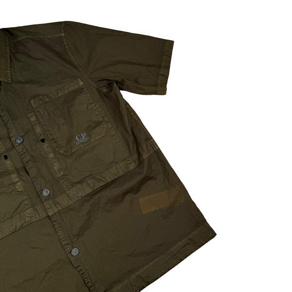 CP Company Khaki Brown Spellout Nylon Short Sleeve Button Shirt - Medium