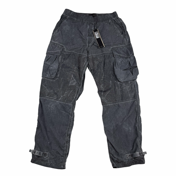 Stone Island Uneven Pigment Dyed Embroidered Compass Loose Fit Nylon Cargo Trousers- 34" Large