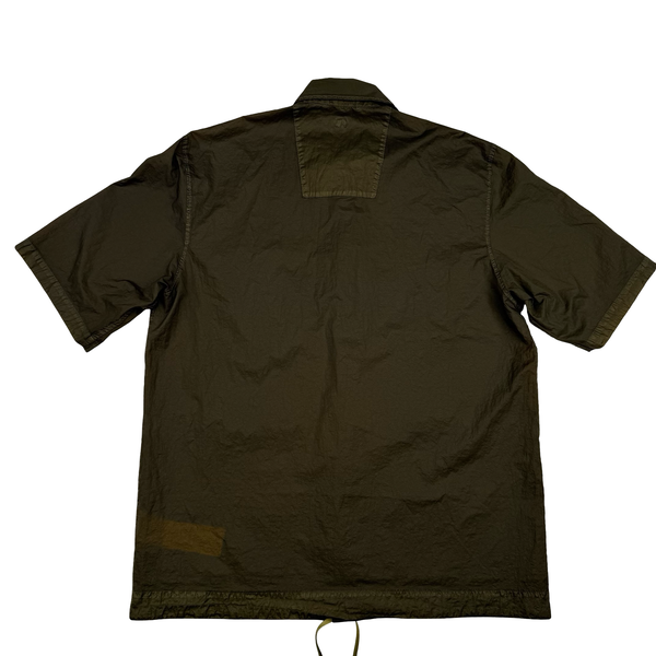 CP Company Khaki Brown Spellout Nylon Short Sleeve Button Shirt - Medium