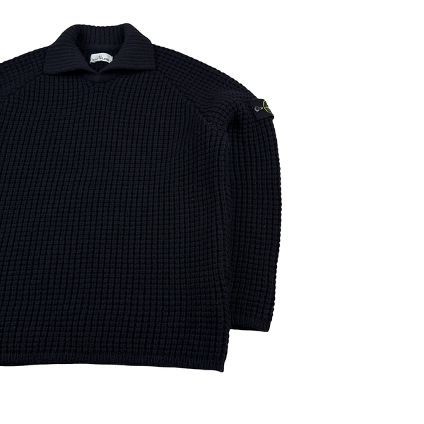 Stone Island 2023 Black Cotton Thick Knit Jumper - XL