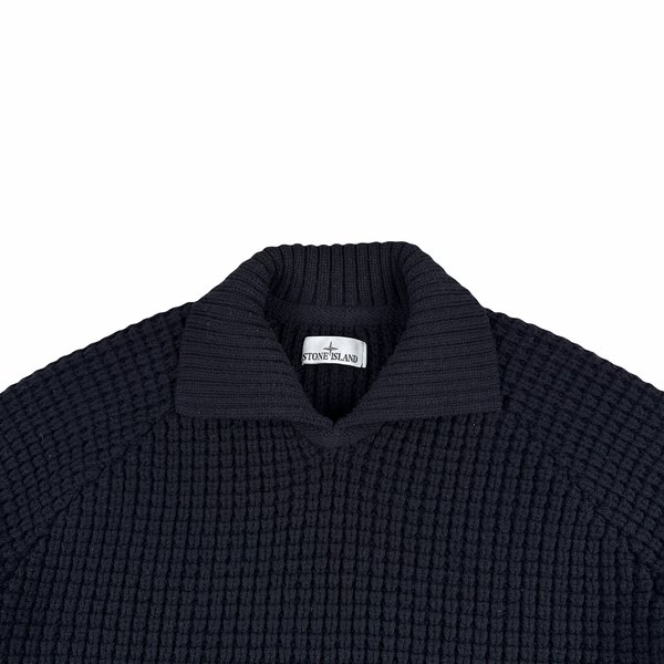 Stone Island 2023 Black Cotton Thick Knit Jumper - XL