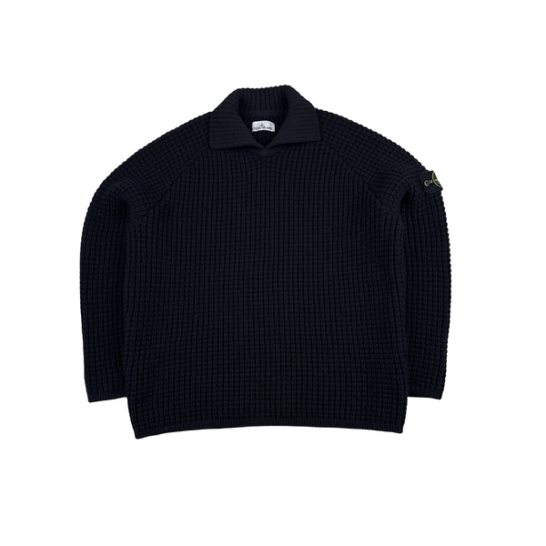 Stone Island 2023 Black Cotton Thick Knit Jumper - XL