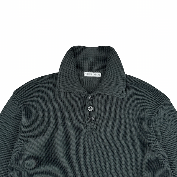 Stone Island Vintage 1998 Dark Green Knitted Cotton Jumper - Medium