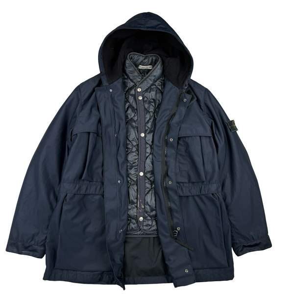 Stone Island Nylam 1999 Navy Vintage Green Edge Duel Layer Multi-pocket Jacket - Large