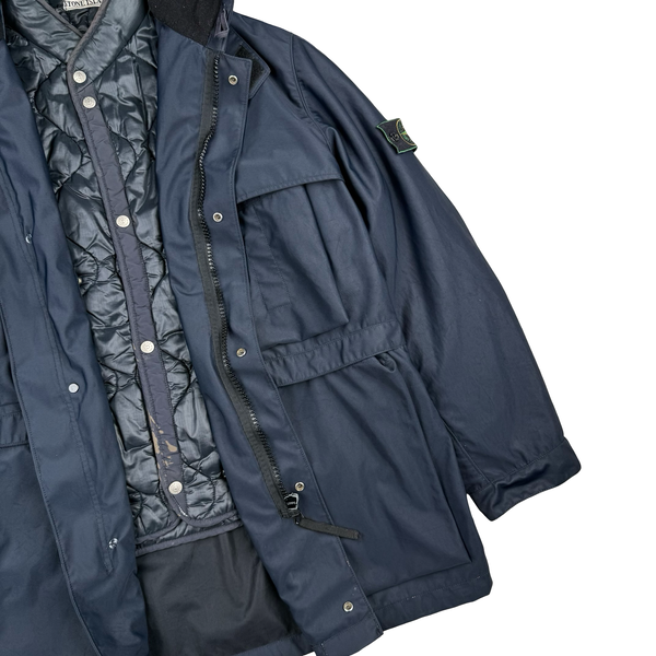 Stone Island Nylam 1999 Navy Vintage Green Edge Duel Layer Multi-pocket Jacket - Large