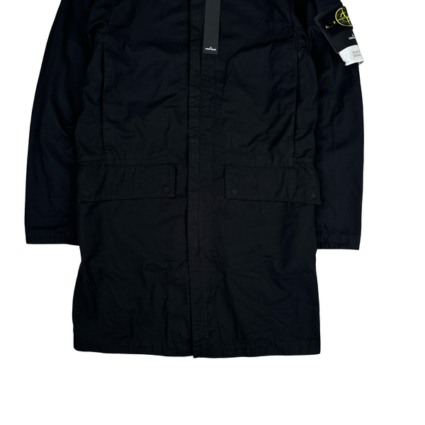 Stone Island 2021 Black Nylon Cotton Batavia 2/2 TC Long Jacket - Small