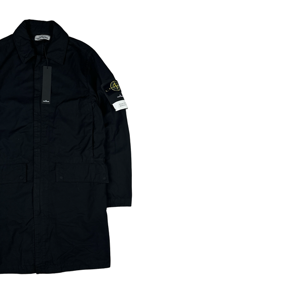 Stone Island 2021 Black Nylon Cotton Batavia 2/2 TC Long Jacket - Small