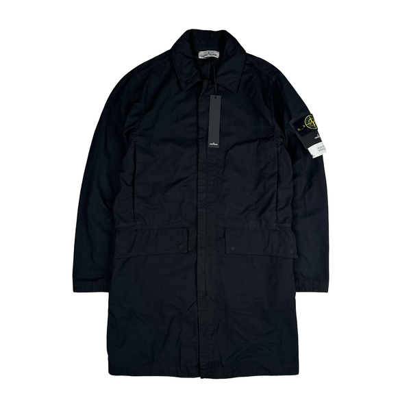 Stone Island 2021 Black Nylon Cotton Batavia 2/2 TC Long Jacket - Small