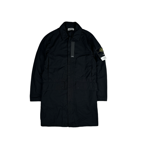 Stone Island 2021 Black Nylon Cotton Batavia 2/2 TC Long Jacket - Small
