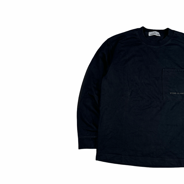 Stone Island 2025 Navy Spellout Longsleeve T-Shirt - Large