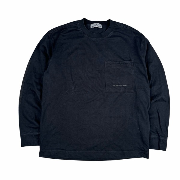 Stone Island 2025 Navy Spellout Longsleeve T-Shirt - Large