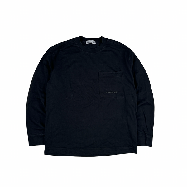 Stone Island 2025 Navy Spellout Longsleeve T-Shirt - Large