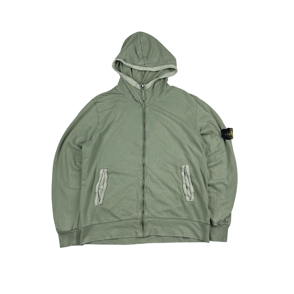 Stone Island 2009 Green Zipped Cotton Hooded Jumper - XL