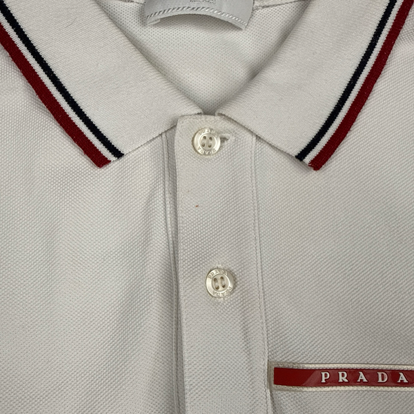 Prada White Red Tab Cotton Polo Shirt - Large