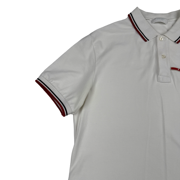 Prada White Red Tab Cotton Polo Shirt - Large