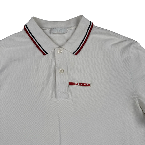 Prada White Red Tab Cotton Polo Shirt - Large