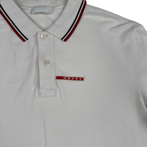 Prada White Red Tab Cotton Polo Shirt - Large