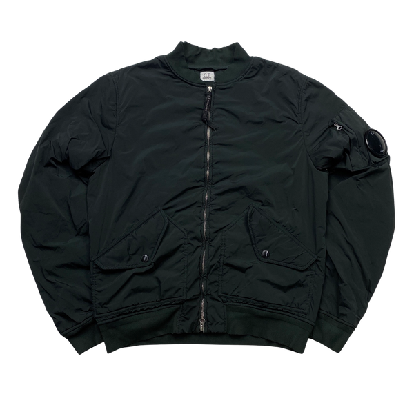 CP Company Dark Green Fleece Lined Nycra Bomber Jacket - Large