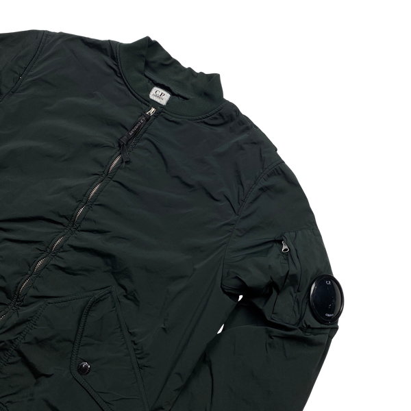 CP Company Dark Green Fleece Lined Nycra Bomber Jacket - Large