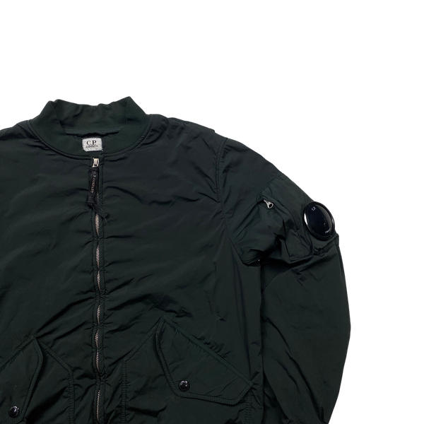 CP Company Dark Green Fleece Lined Nycra Bomber Jacket - Large